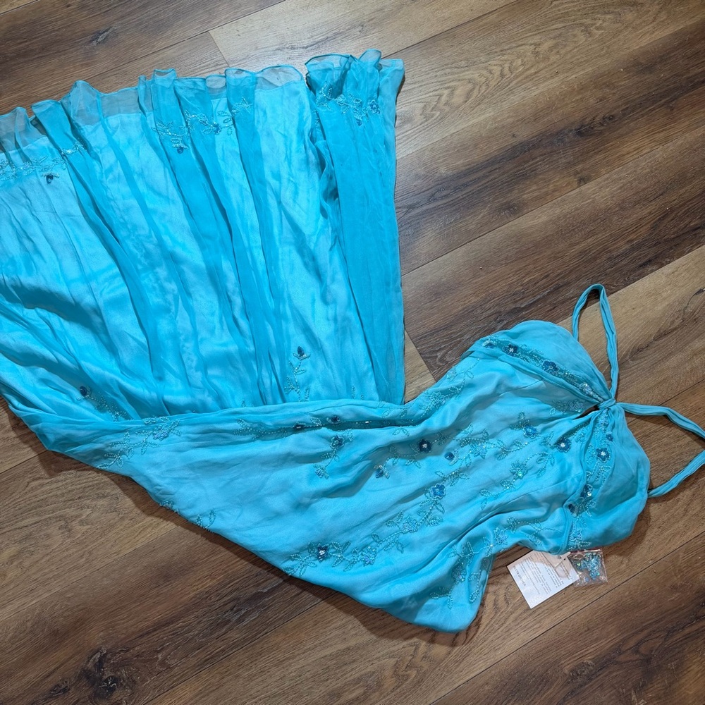 Vintage 100% Silk Beaded Dress Vintage Beaded Dress Prom Halter Silk Fairy Blue
